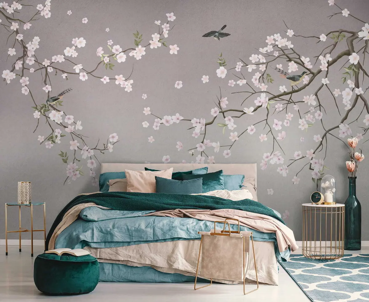 murales de pared pájaros y flores de primavera u79616