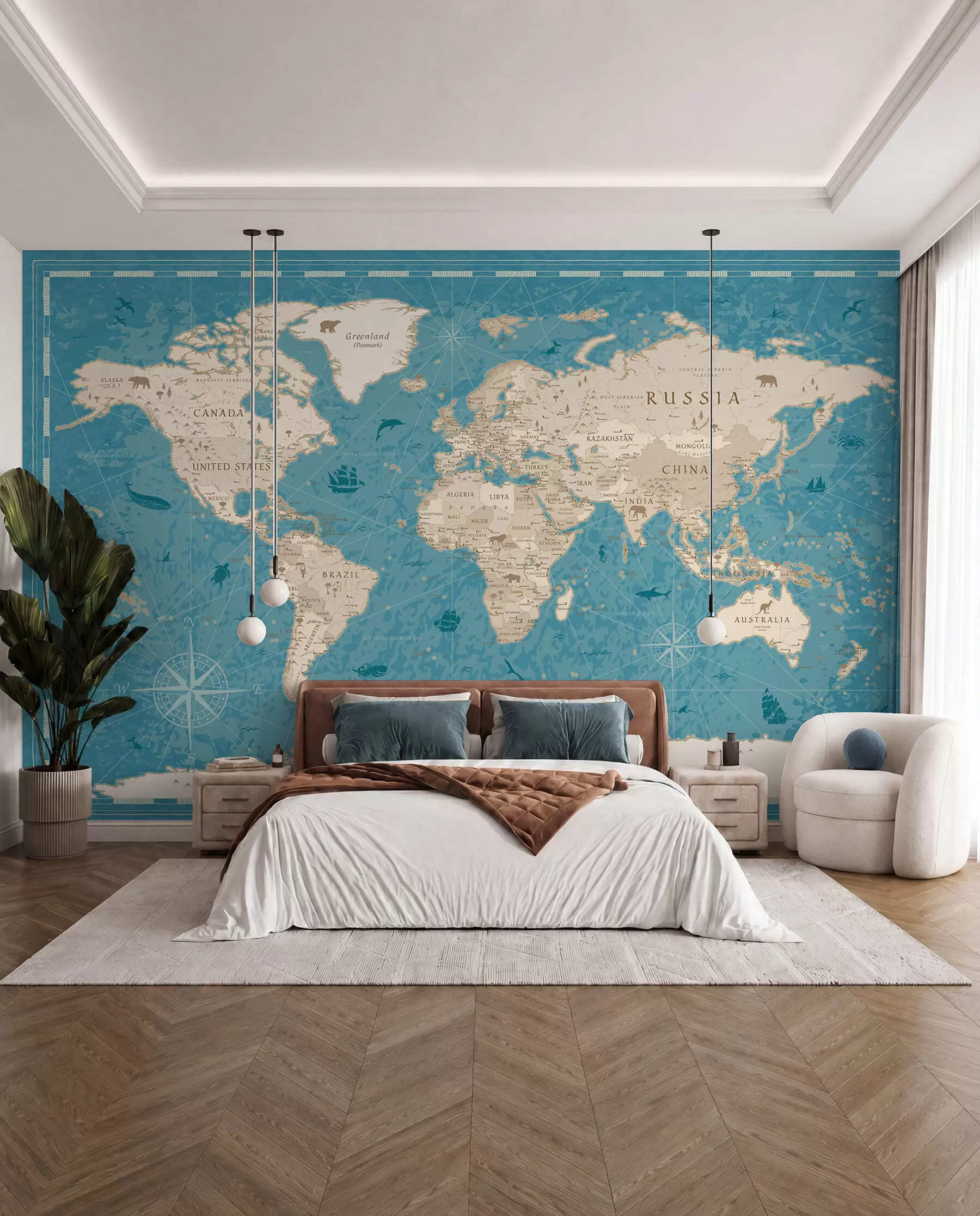 murales de pared Atlas antiguo en turquesa u50378