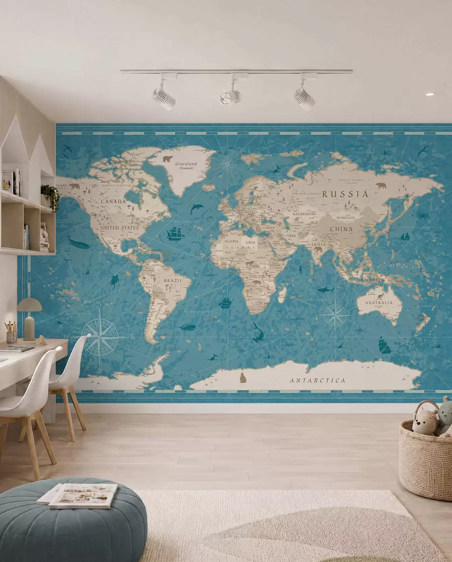 murales de pared Atlas antiguo en turquesa u50378