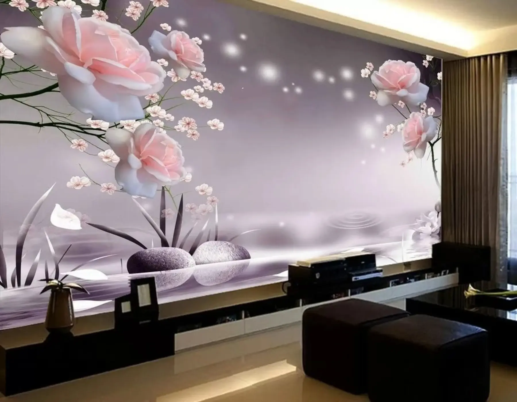 murales de pared Rosas en ondas de agua u01045