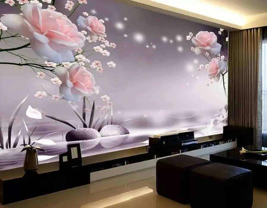 murales de pared Rosas en ondas de agua u01045