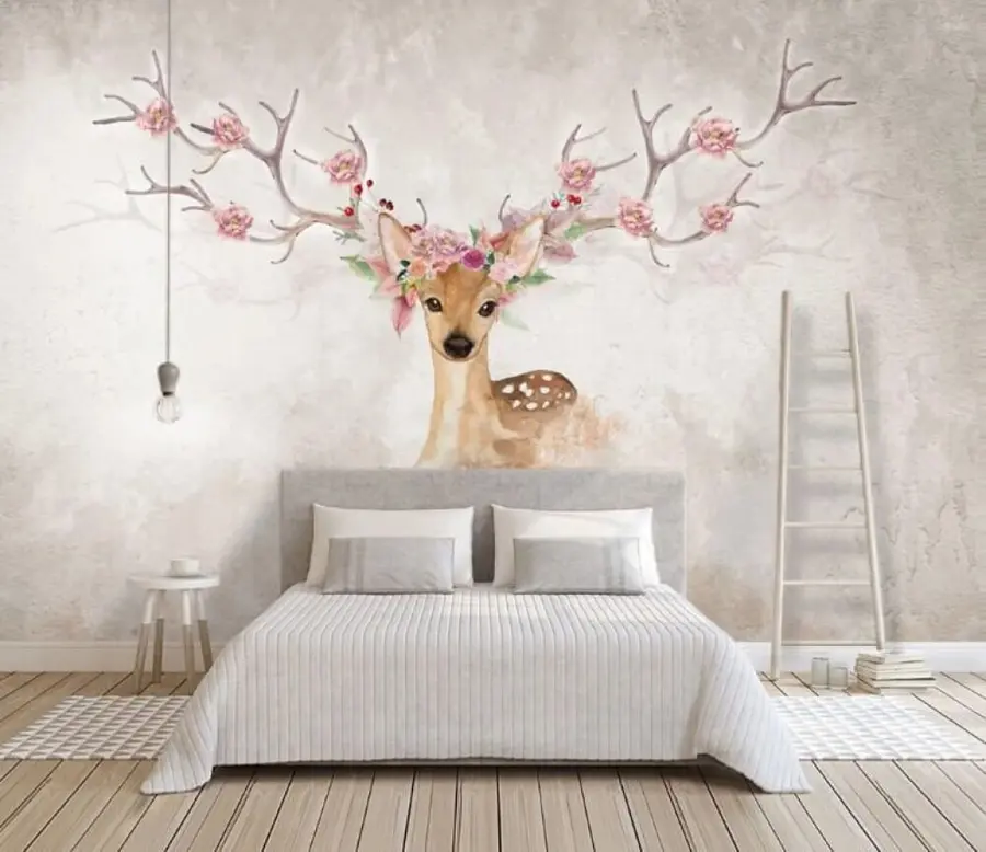 murales de pared Ciervo con flores en las astas u04671