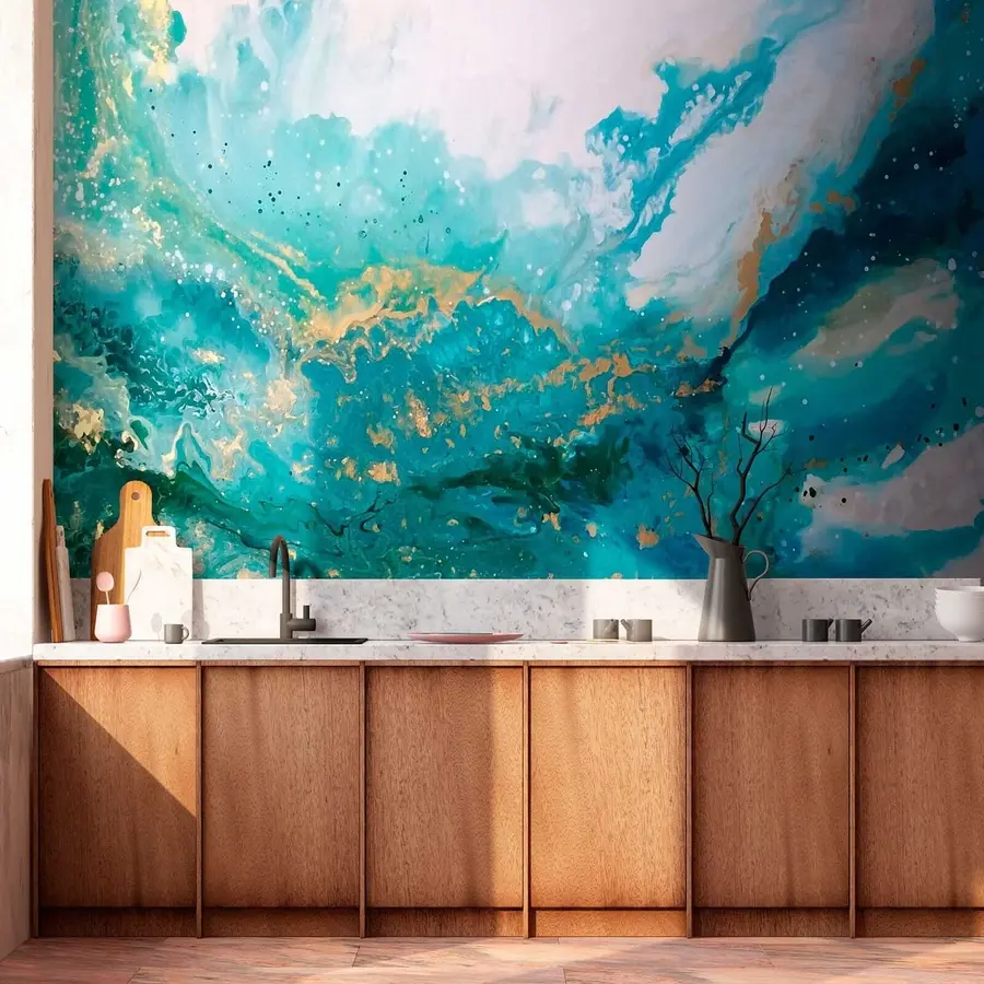murales de pared Líquido turquesa brillante u05875