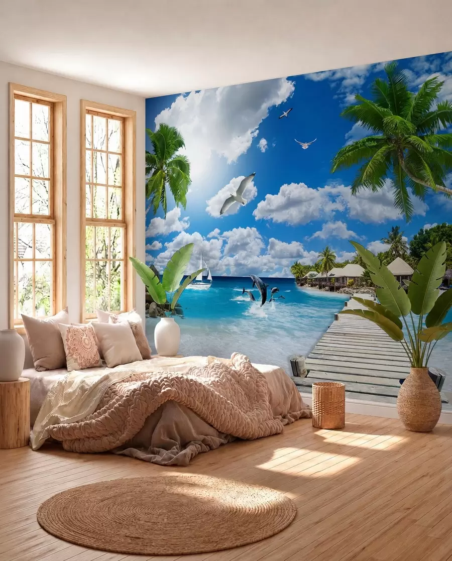murales de pared Palmeras junto al agua azul u06969