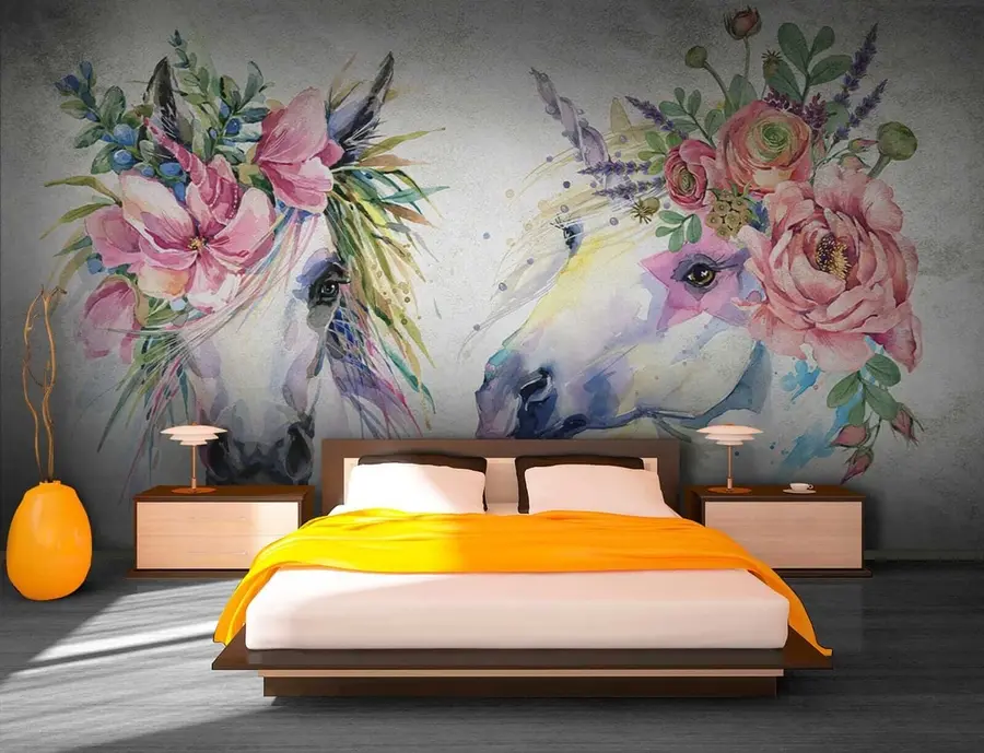 murales de pared Caballos con flores u14264
