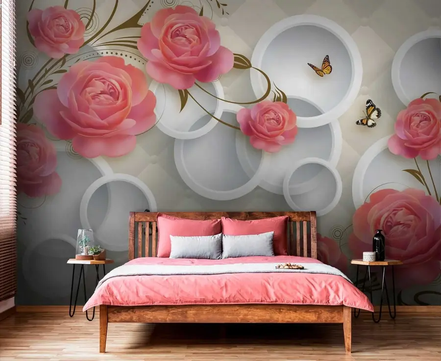 murales de pared Rosas rosadas y rizos u22883
