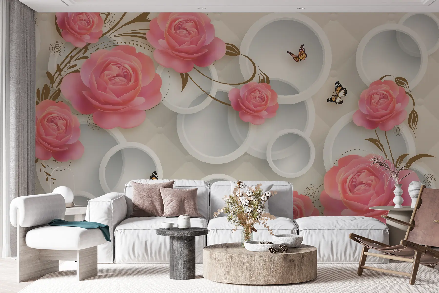 murales de pared Rosas rosadas y rizos u22883