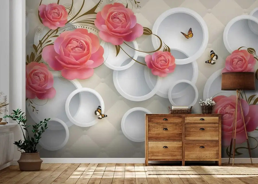 murales de pared Rosas rosadas y rizos u22883