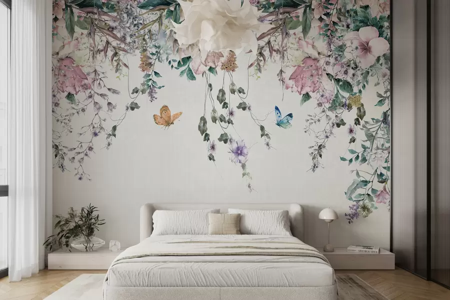 murales de pared Flores y mariposas exóticas u30601