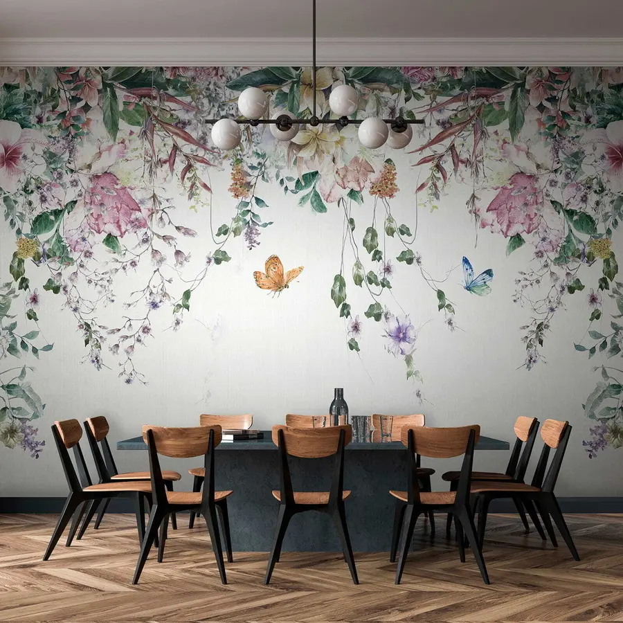murales de pared Flores y mariposas exóticas u30601