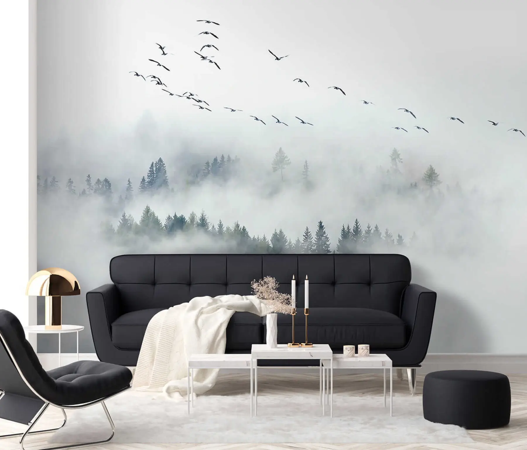 murales de pared Bosque de niebla y pájaros u32480