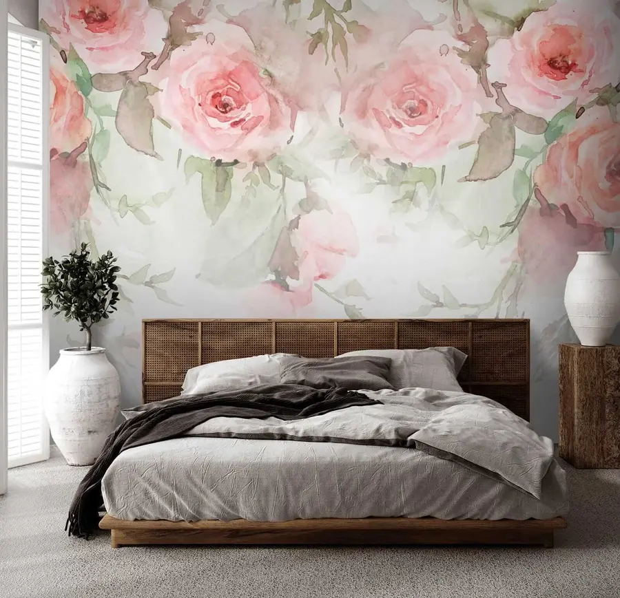 murales de pared Rosas rosas de acuarela u34659