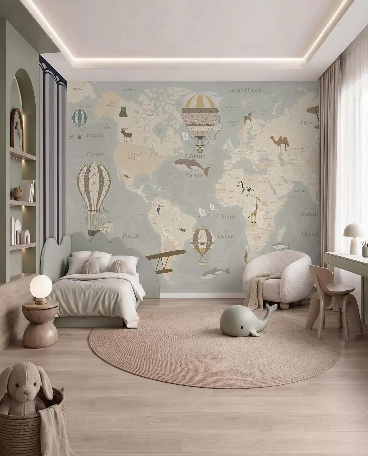 murales de pared Mapamundi con globos u36066
