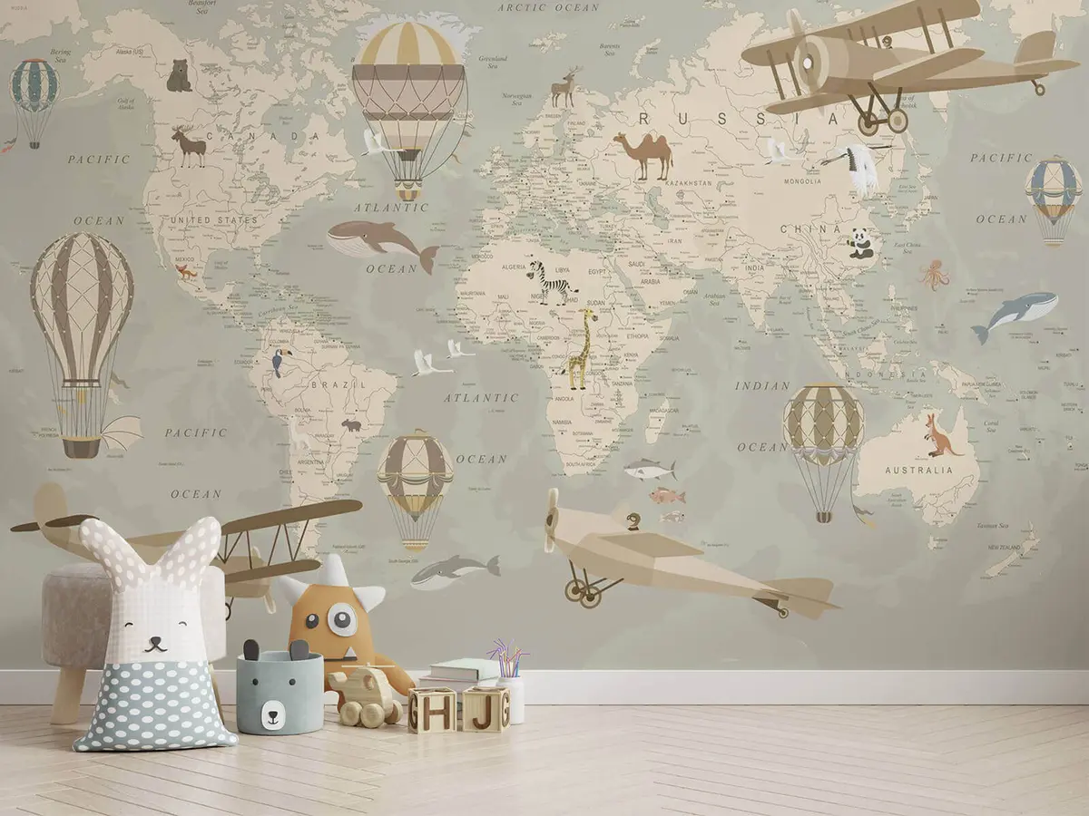 murales de pared Mapamundi con globos u36066