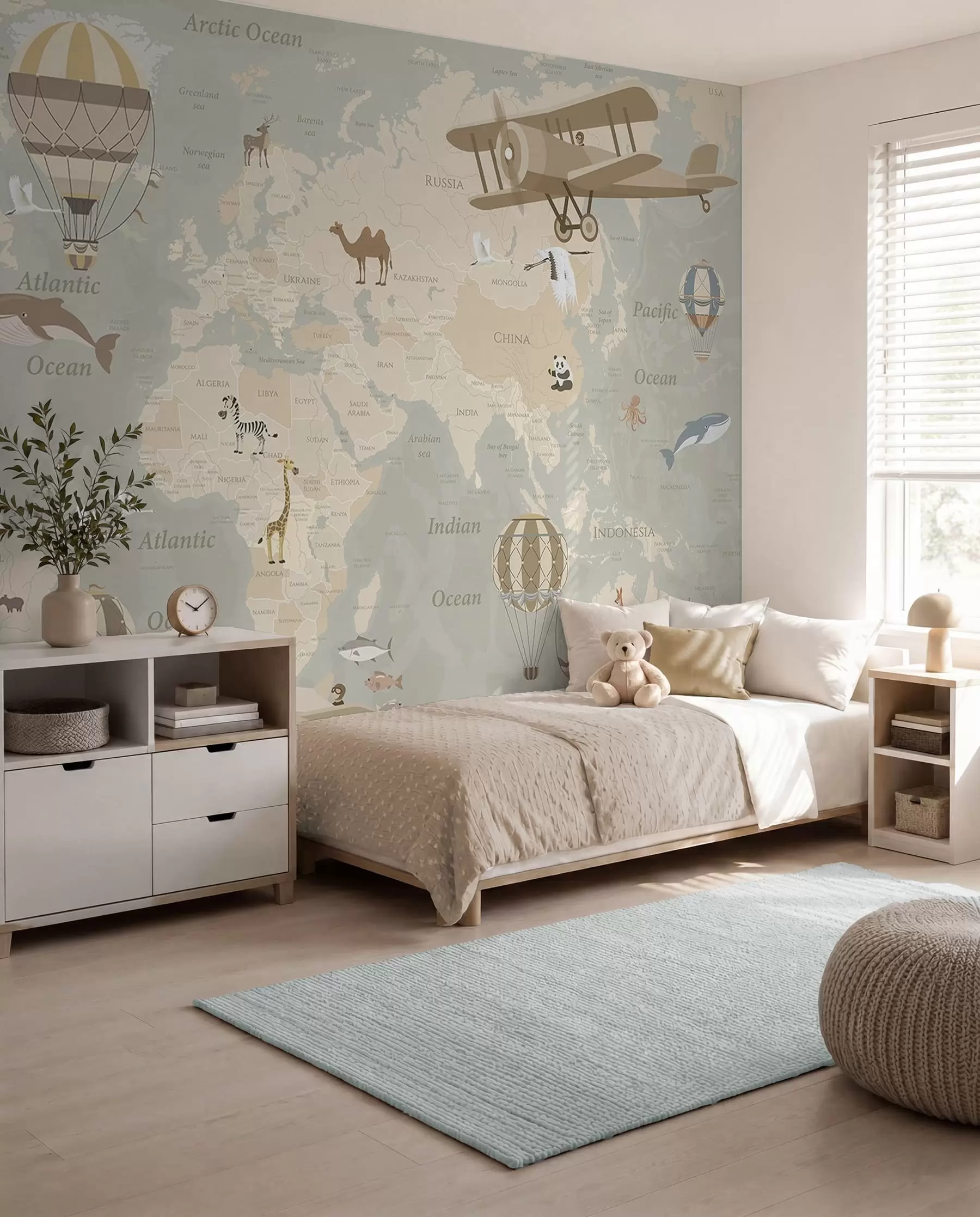 murales de pared Mapamundi con globos u36066