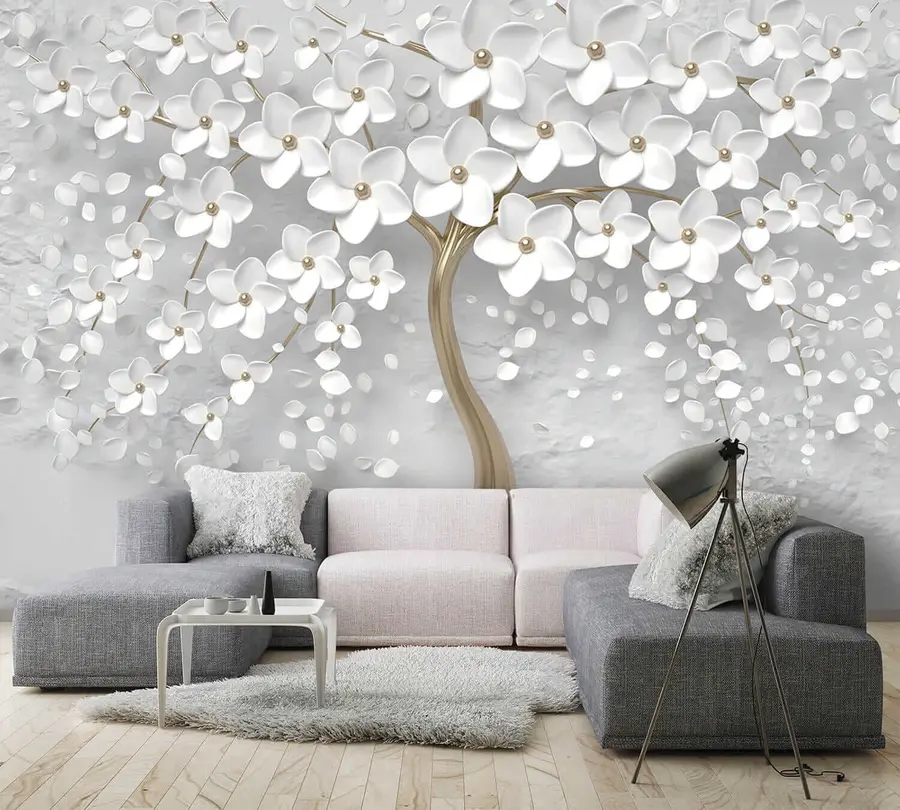 murales de pared Árbol de pétalos blancos u37065