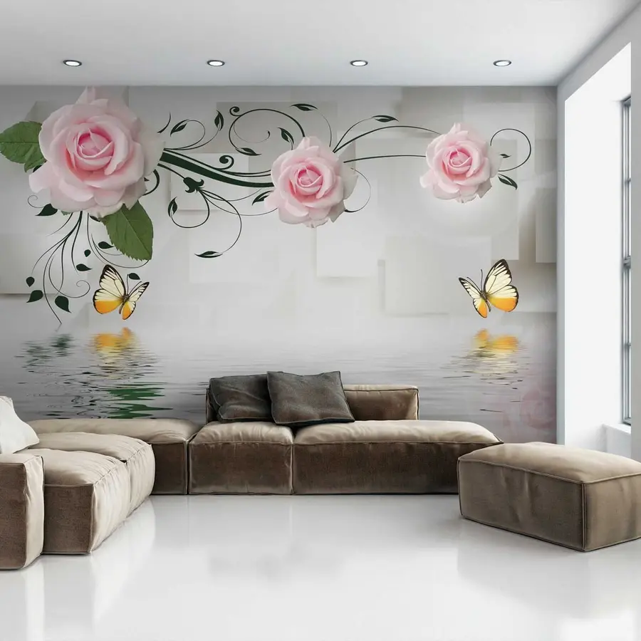 murales de pared Rosas rosadas con rizos u38141