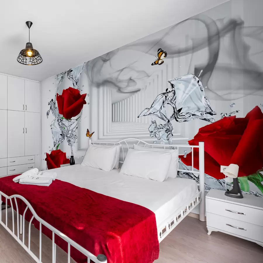 murales de pared Rosas rojas y salpicaduras de agua u41092