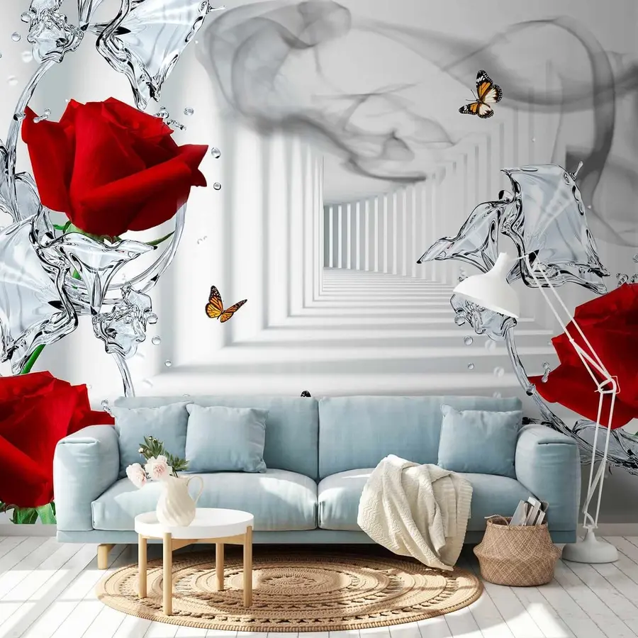 murales de pared Rosas rojas y salpicaduras de agua u41092