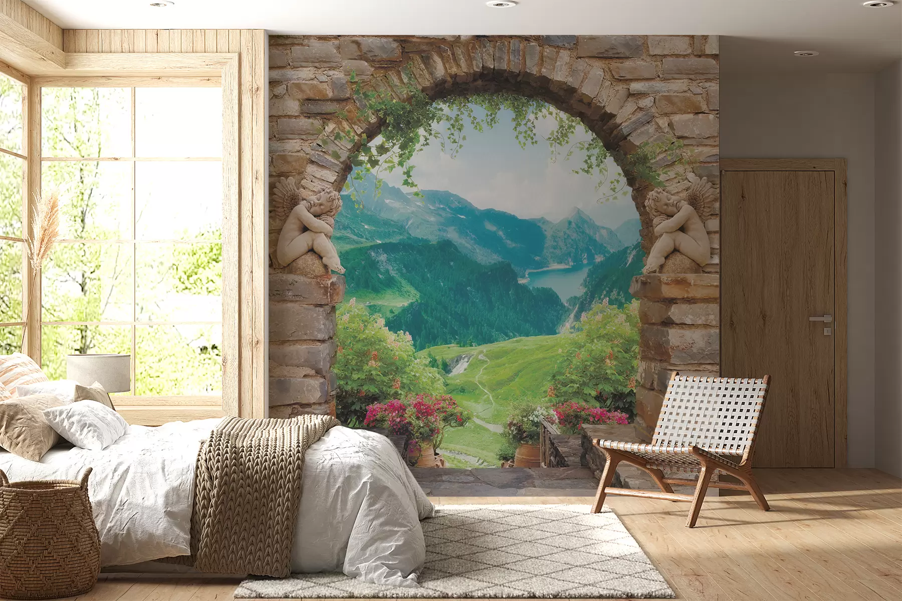 murales de pared Arco con vista a las montañas u52506