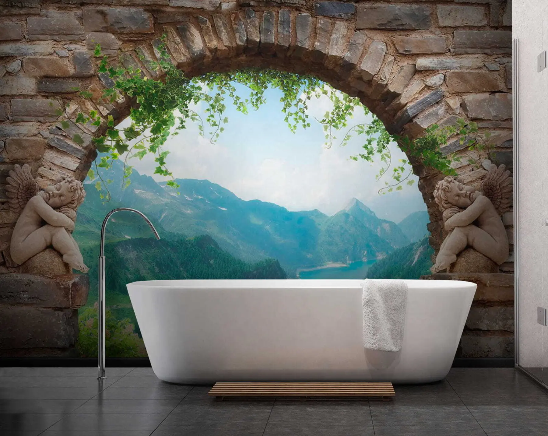 murales de pared Arco con vista a las montañas u52506
