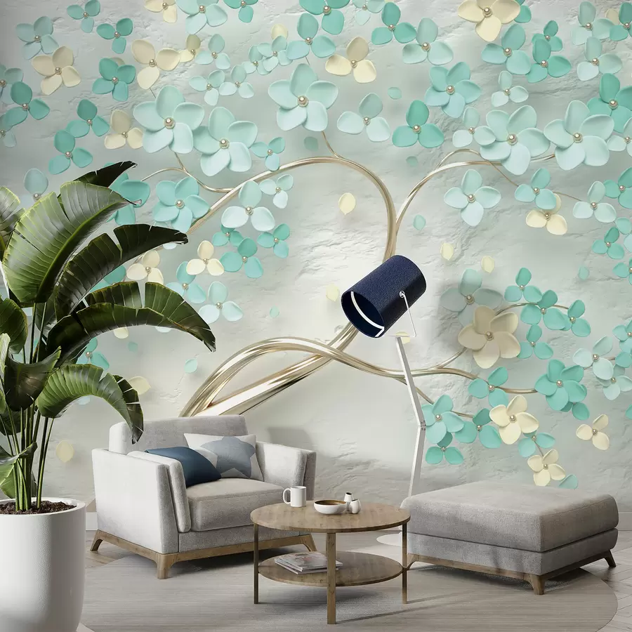 murales de pared Árbol con flores azules u52550