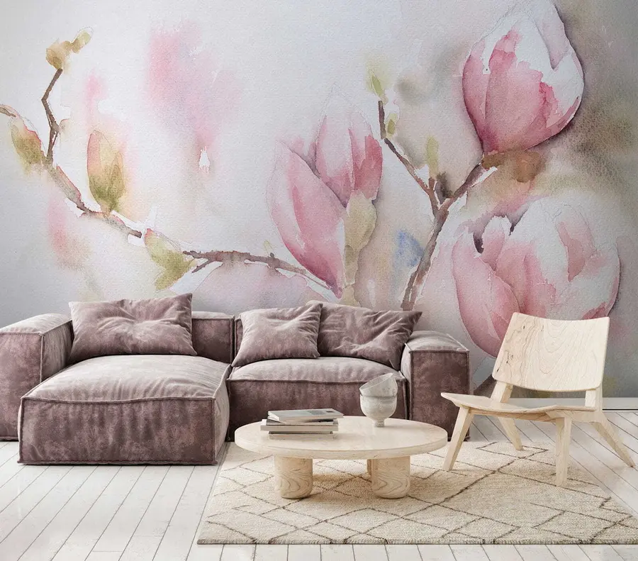 murales de pared Floración de magnolias, pintura de acuarela u53757