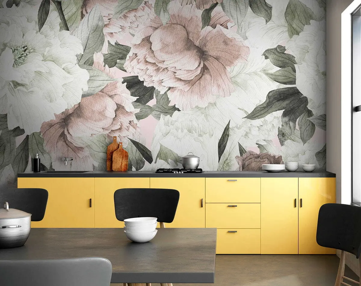 murales de pared Peonias dibujadas u55910