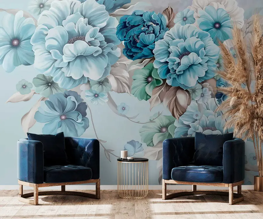 murales de pared Delicadas flores azules u59900