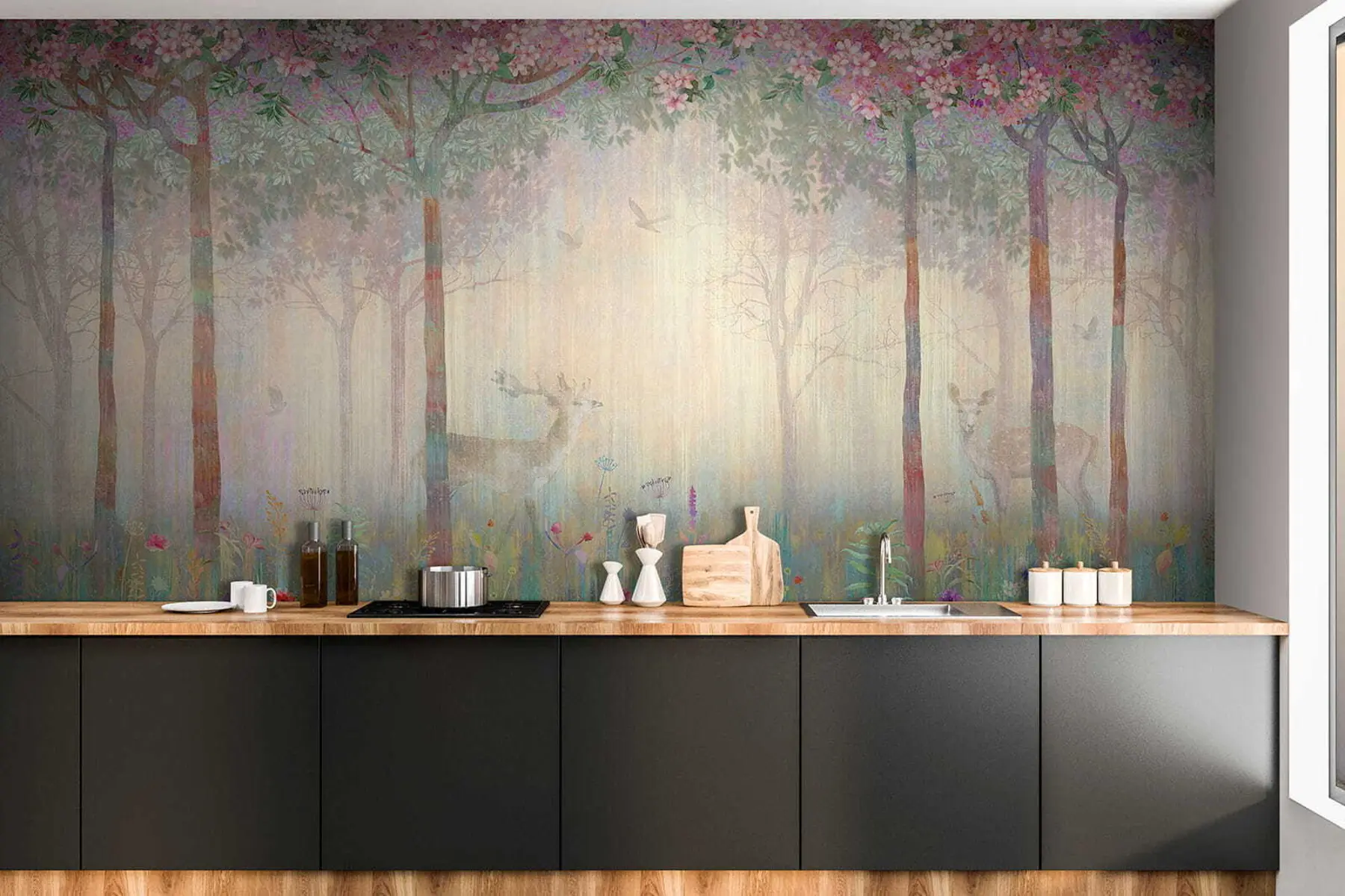 murales de pared Ciervo en el bosque mágico u62100