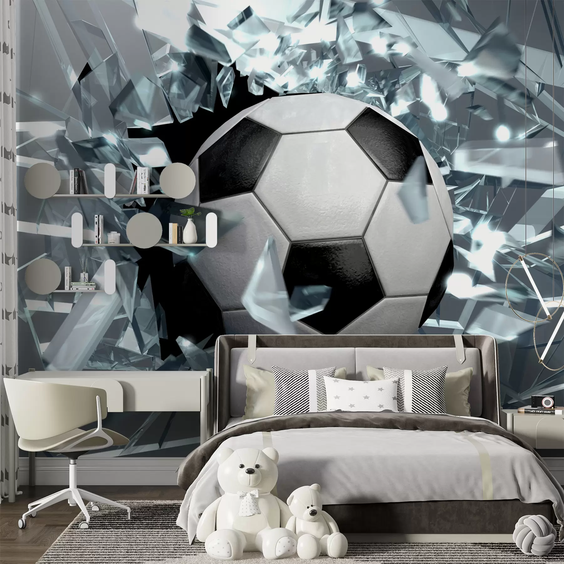 murales de pared Balón de fútbol rompe vidrio u64581