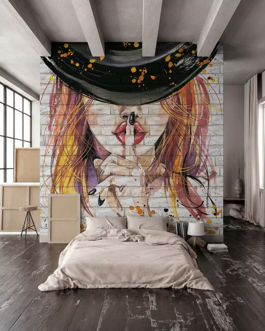 murales de pared Silencio bajo sombrero negro u67648