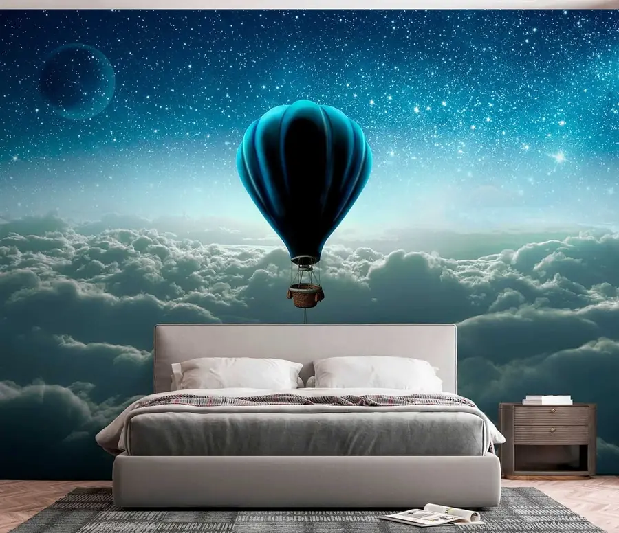 murales de pared Globo de aire caliente en el fondo del cielo nocturno u70538