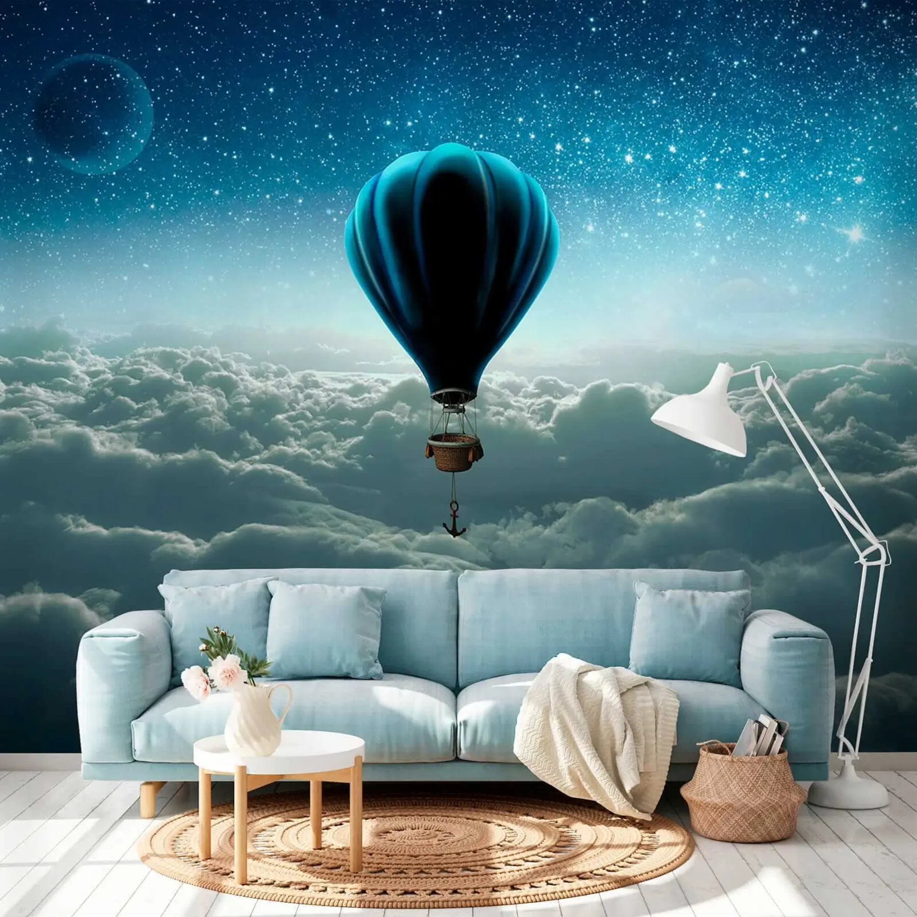 murales de pared Globo de aire caliente en el fondo del cielo nocturno u70538