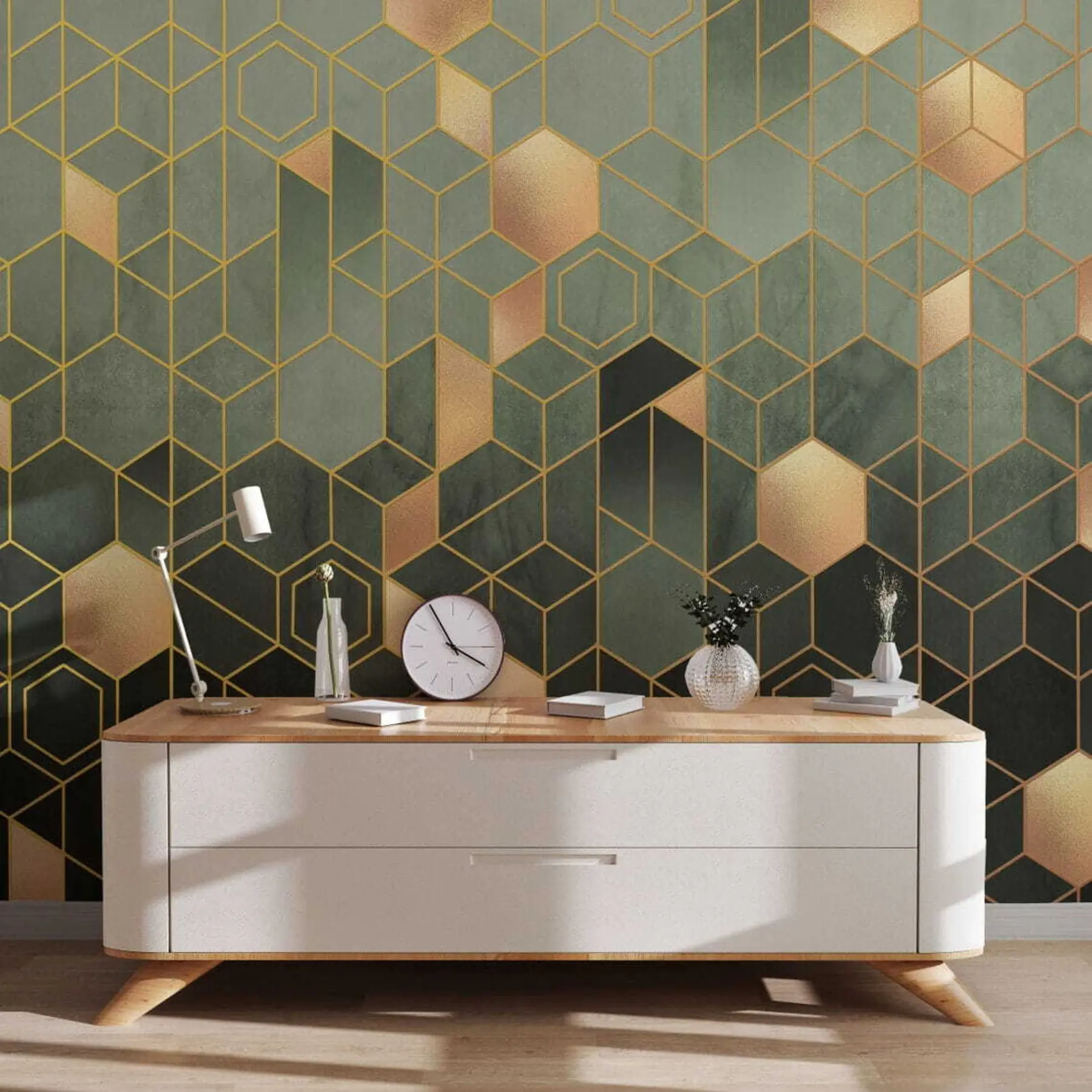 murales de pared Hexágonos dorados u53261