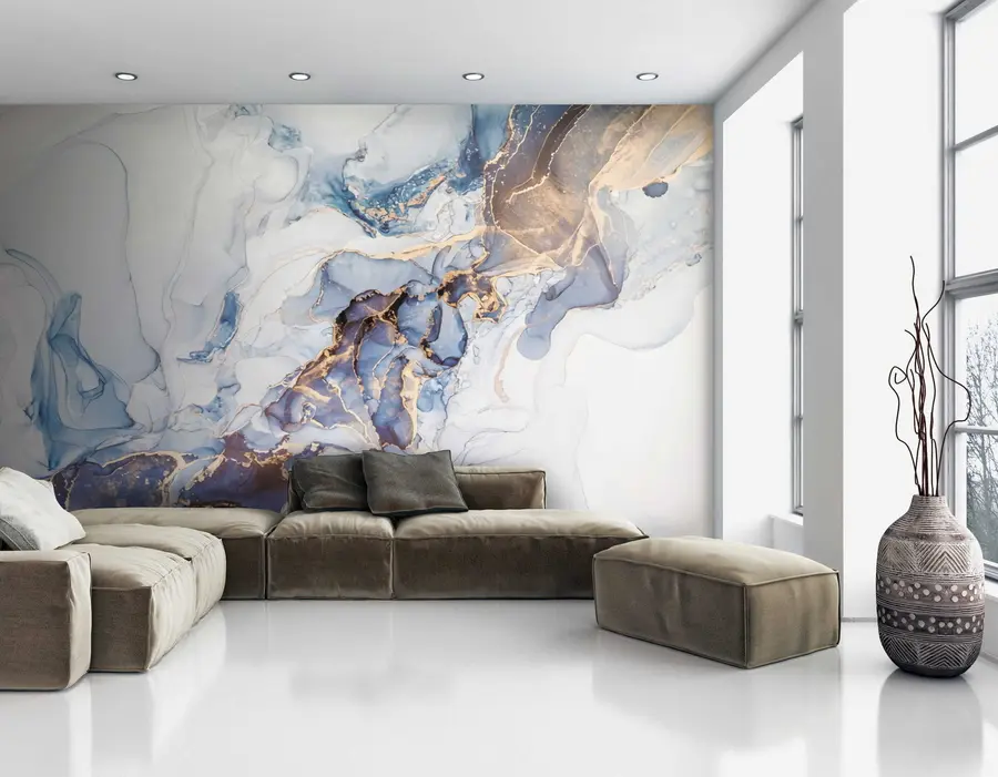 murales de pared Mármol blanco azul, fluido u70767