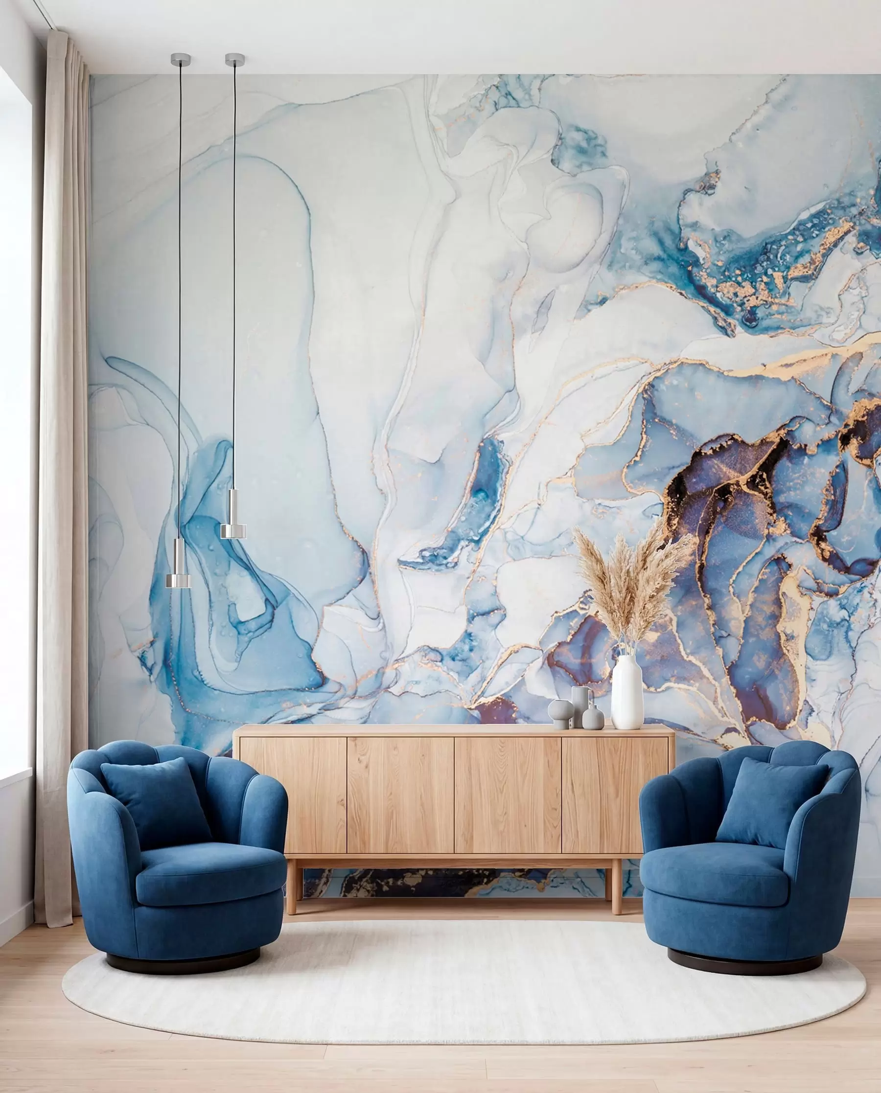 murales de pared Mármol blanco azul, fluido u70767