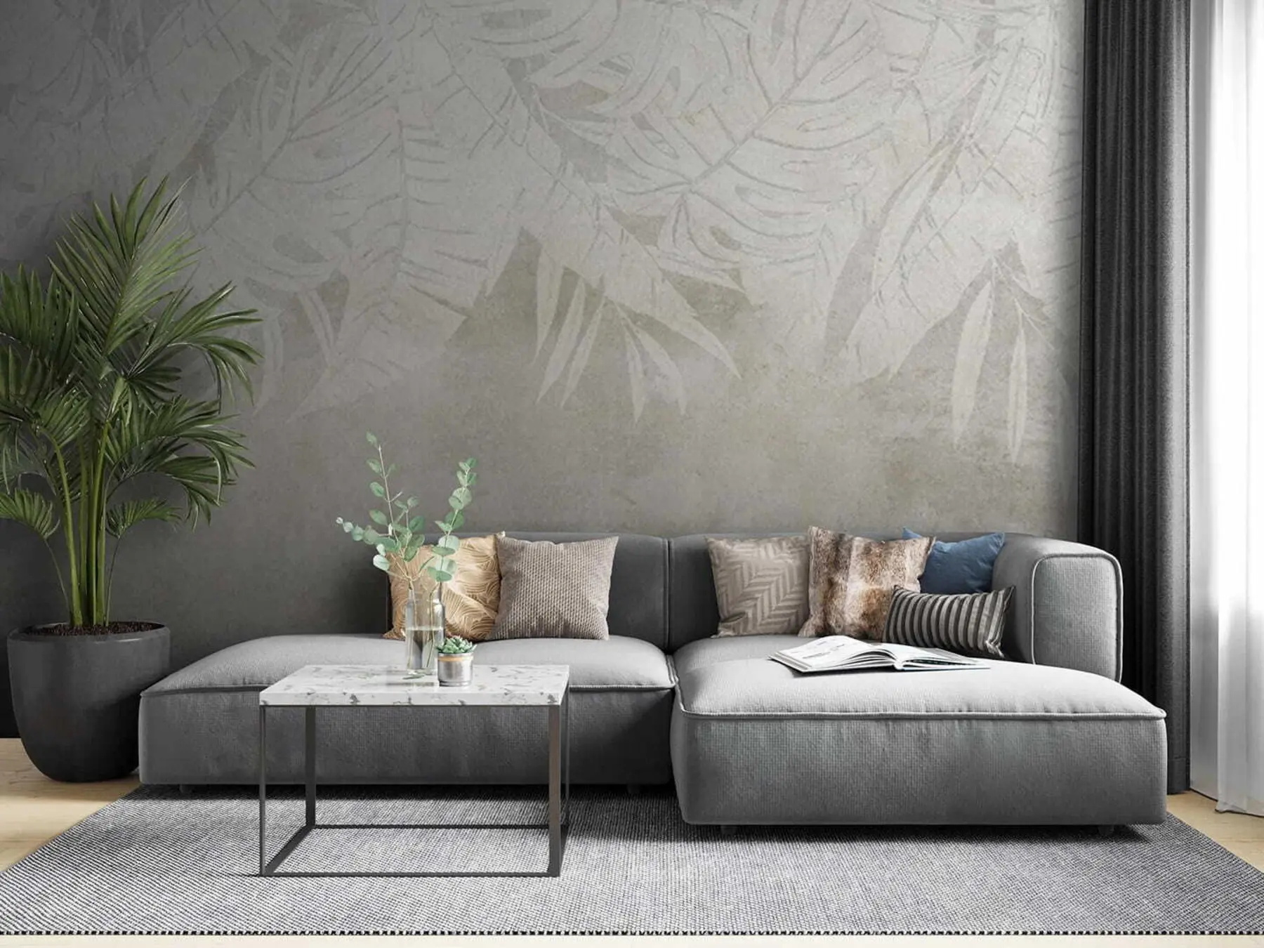 murales de pared Hojas de palmera en tonos grises u71245