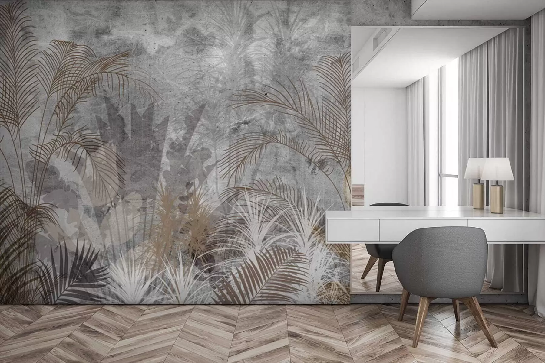 murales de pared Hojas tropicales grises marrones u71283