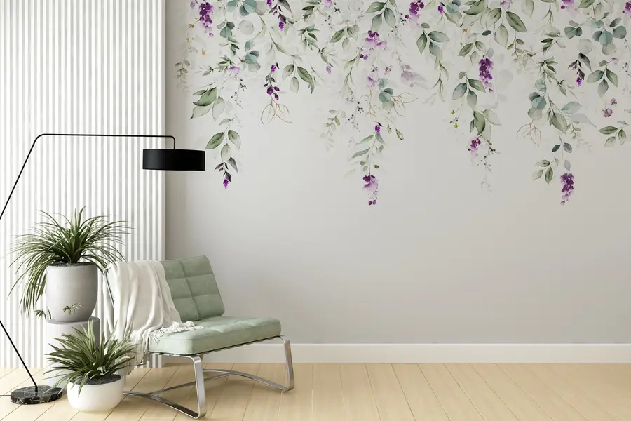 murales de pared composición en acuarela con flores de lavanda u99687