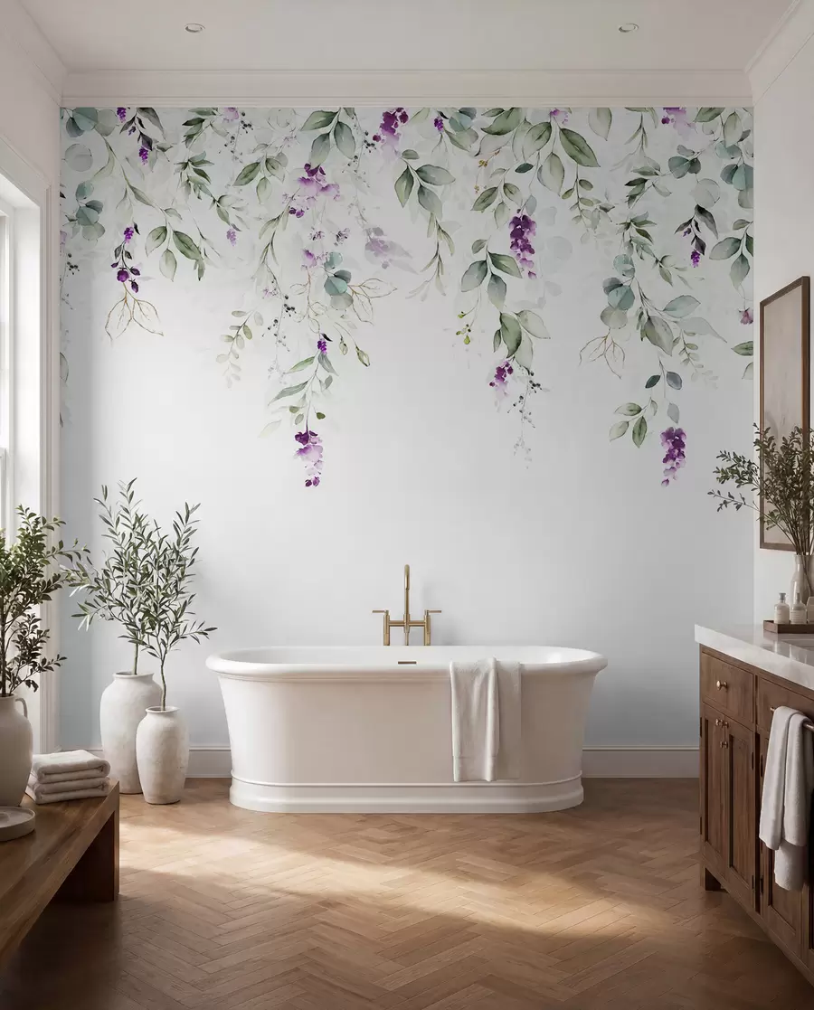 murales de pared composición en acuarela con flores de lavanda u99687