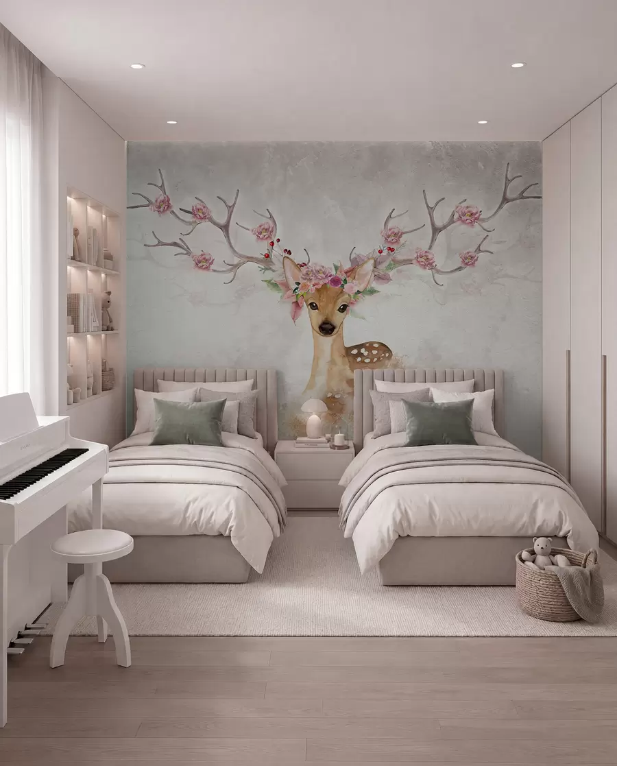 murales de pared Ciervos con flores en la cornamenta u04671d2