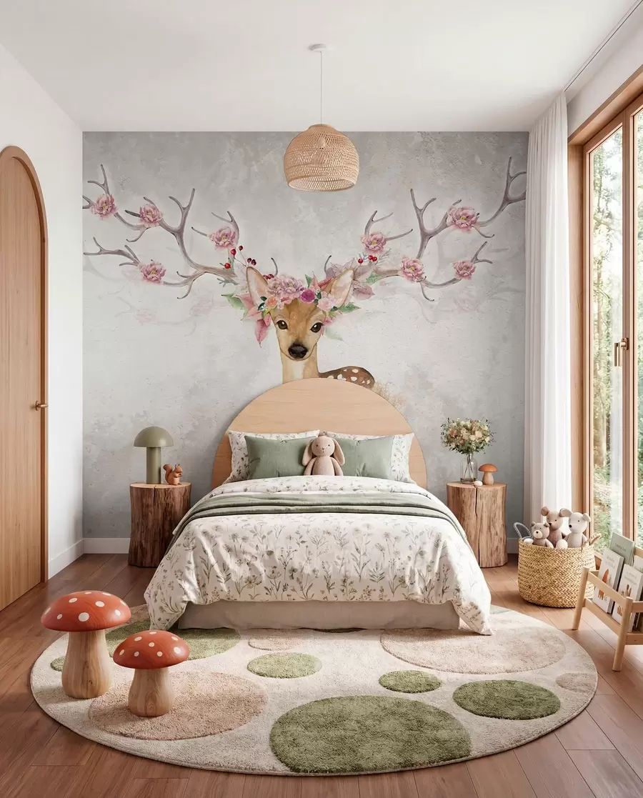 murales de pared Ciervos con flores en la cornamenta u04671d2