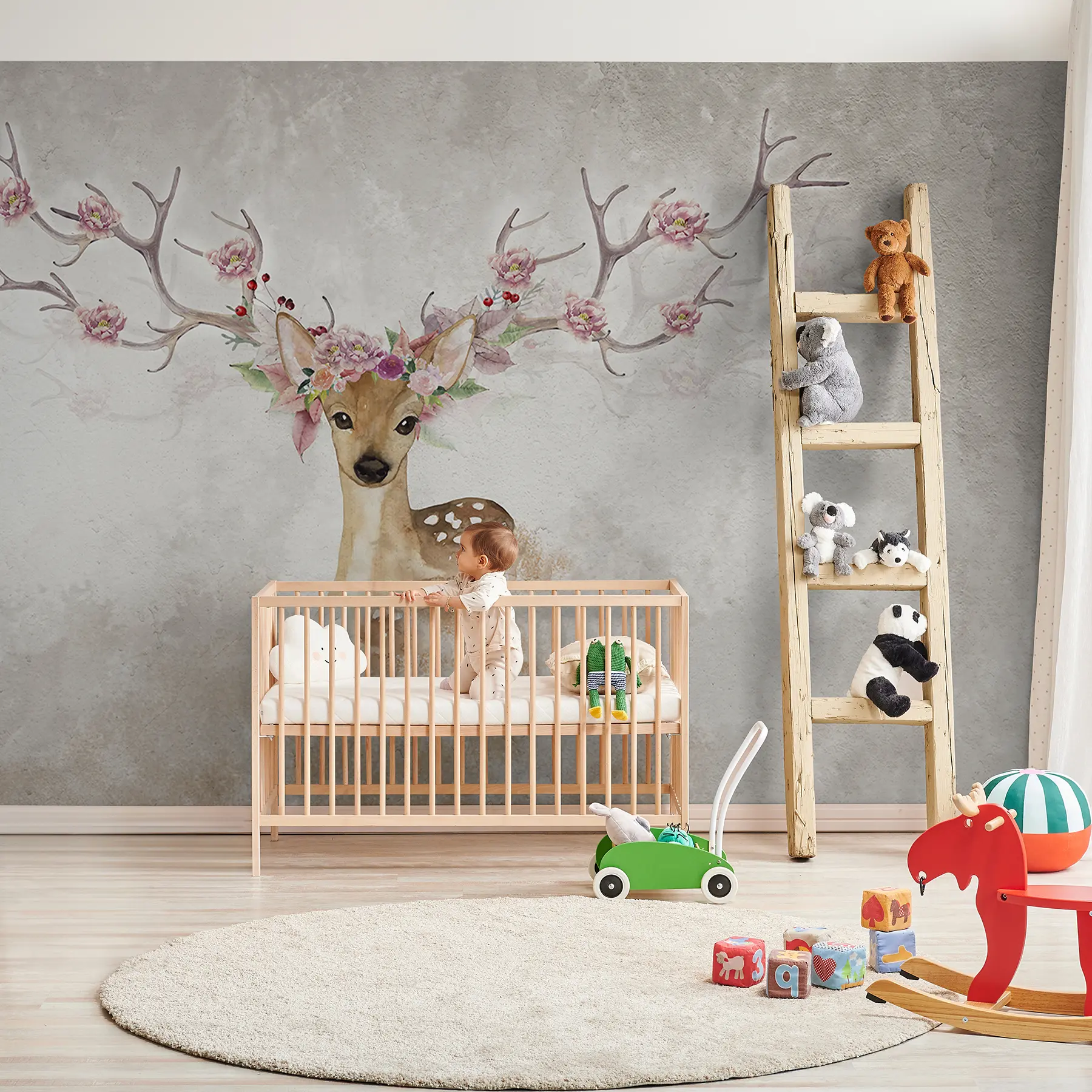 murales de pared Ciervos con flores en la cornamenta u04671d2