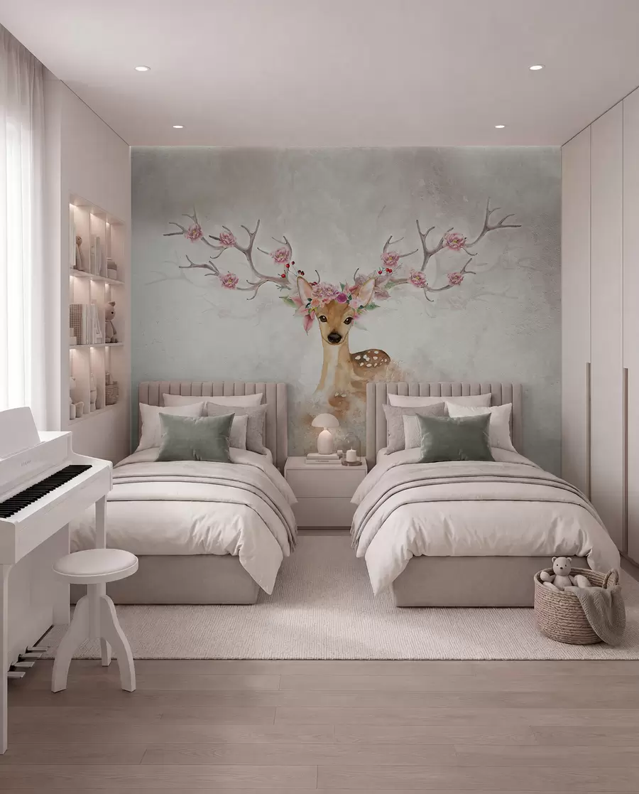 murales de pared Ciervos con flores en la cornamenta u04671d1