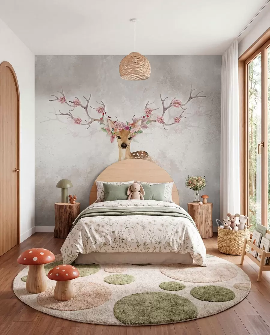 murales de pared Ciervos con flores en la cornamenta u04671d1