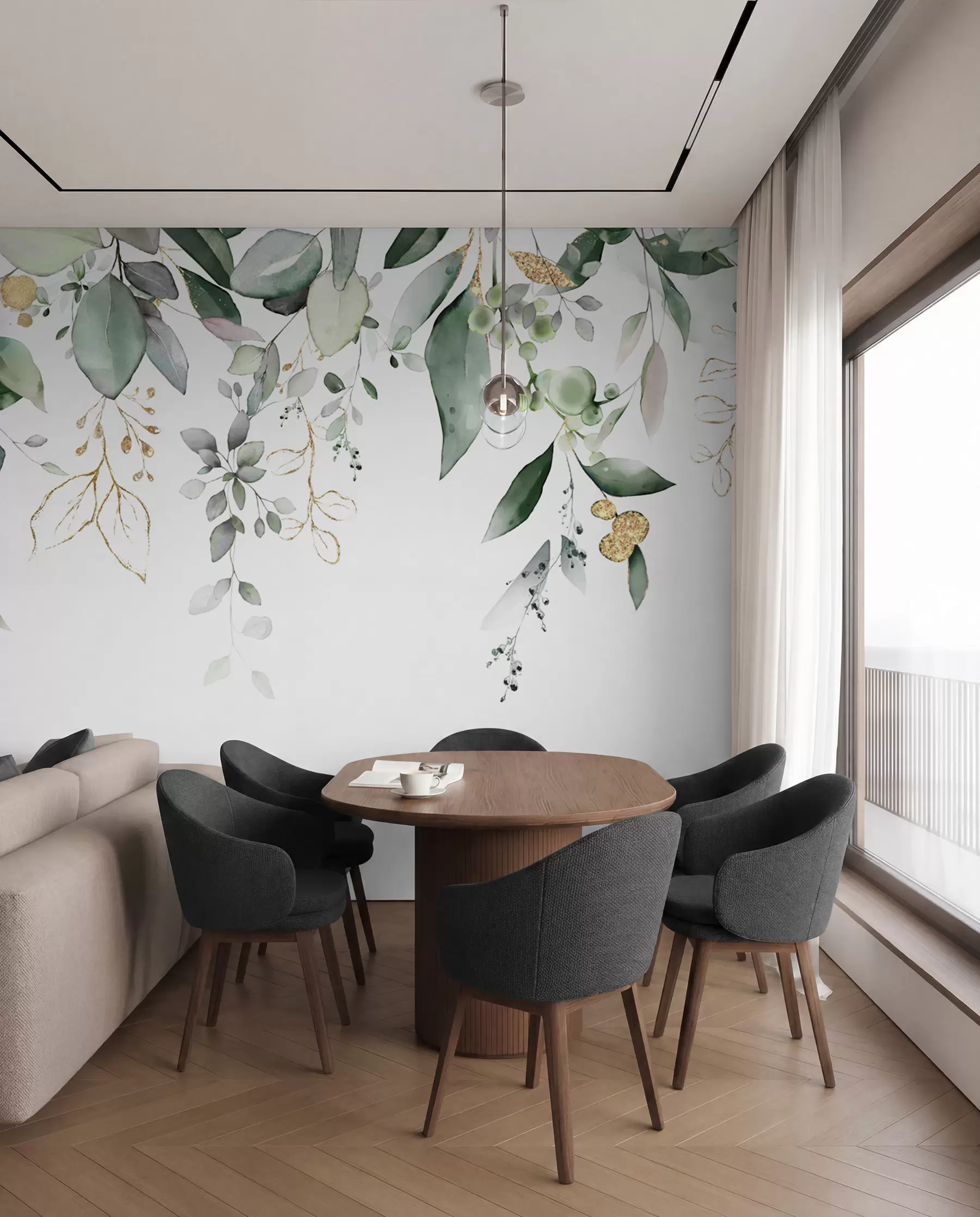 murales de pared Hoja de eucalipto colgante sobre fondo blanco u95506d2