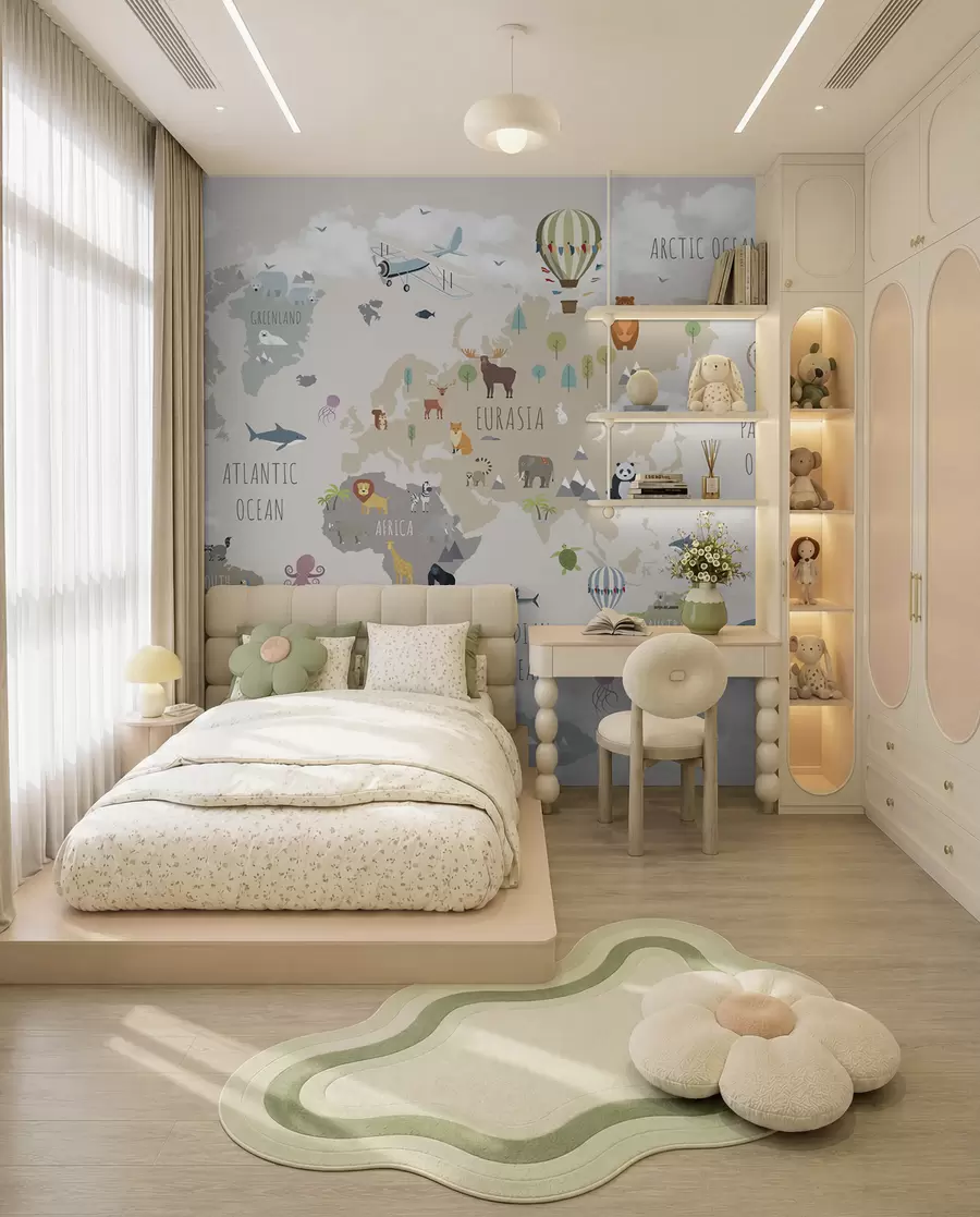 murales de pared Mapamundi con animales y globos u96461d2