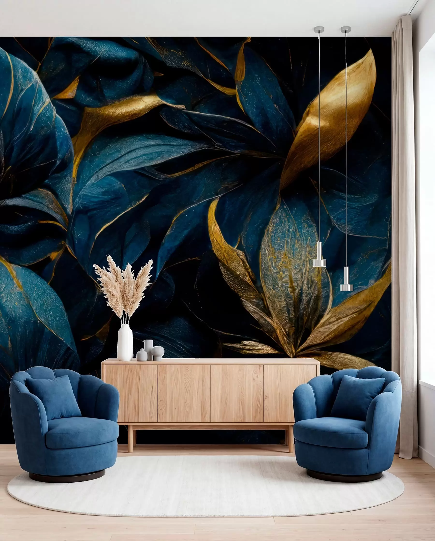 murales de pared Pétalos azules con oro I u74140d1