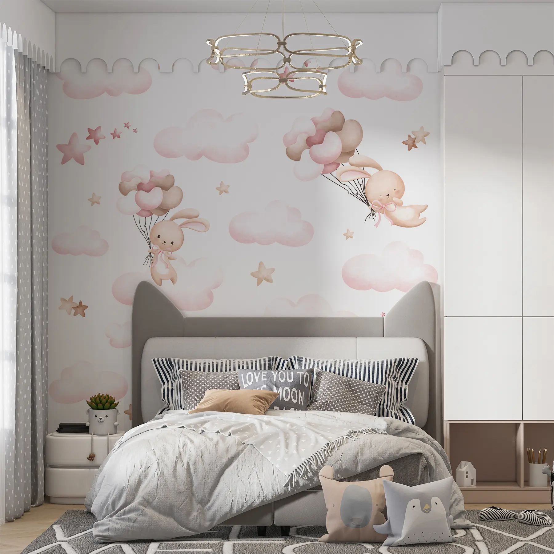 murales de pared Lindo conejo y globos u95399d1